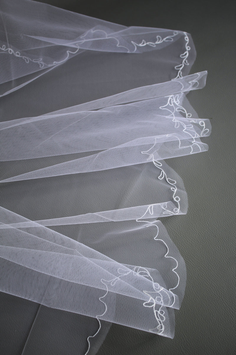 Vintage Embroidered Tulle Veil | White #3 – Drapers Fabrics