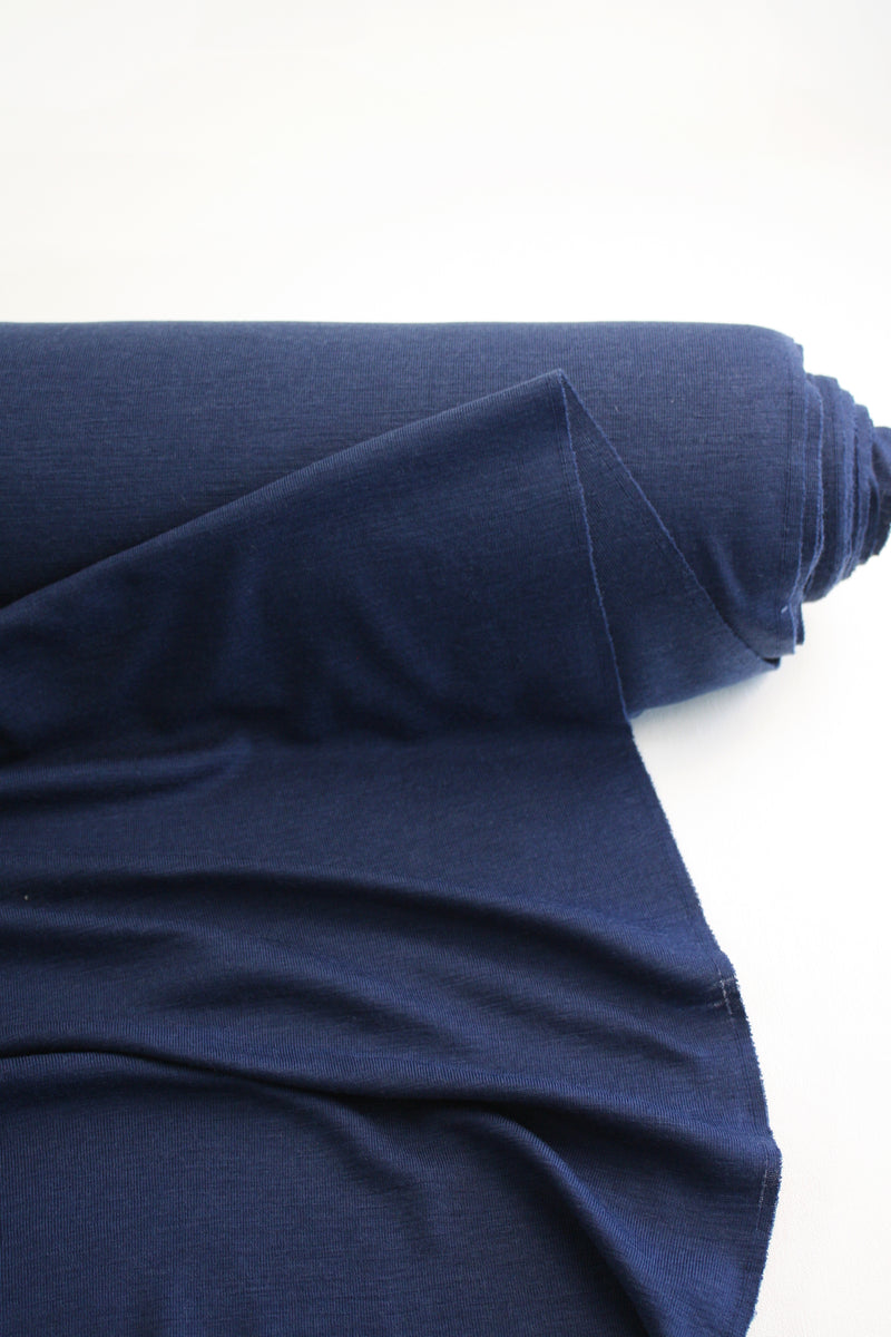 Australian Merino - Single Rib Fine Jersey | Indigo Blue – Drapers Fabrics