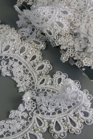 #58 Archival French Embroidered Lace - 10cm | Pearl