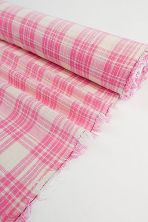 Lucy - Yarn Dyed Linen Check | Barbie Pink