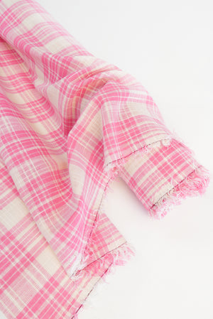 Lucy - Yarn Dyed Linen Check | Barbie Pink