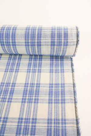 Lucy - Yarn Dyed Linen Check | Pacific Blue