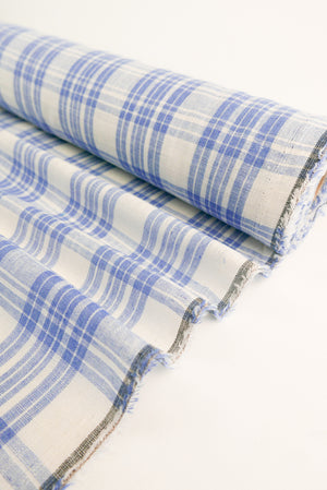 Lucy - Yarn Dyed Linen Check | Pacific Blue