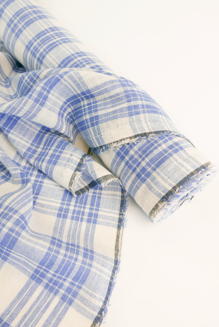 Lucy - Yarn Dyed Linen Check | Pacific Blue