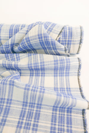 Lucy - Yarn Dyed Linen Check | Pacific Blue