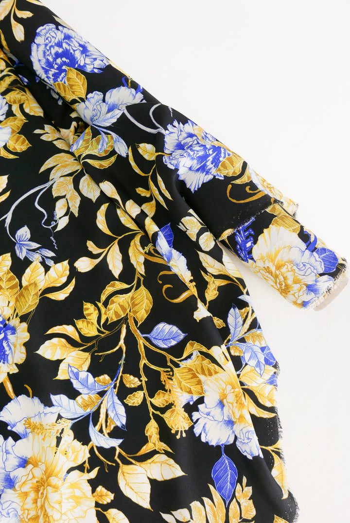 Italian Printed Silk Crepe De Chine | Yellow Peony