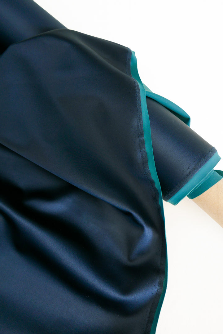 Italian Bonded Silk Satin Lycra | Indigo Blue (LAST CUT - 1.1M)