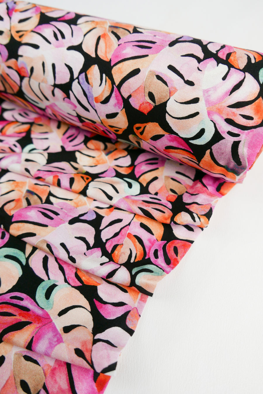 Barbados - Printed Viscose Knit | Pink Monstera (LAST CUT - 2.8M)