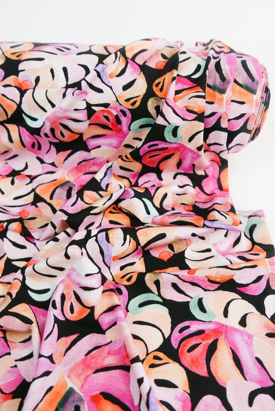 Barbados - Printed Viscose Knit | Pink Monstera (LAST CUT - 2.8M)
