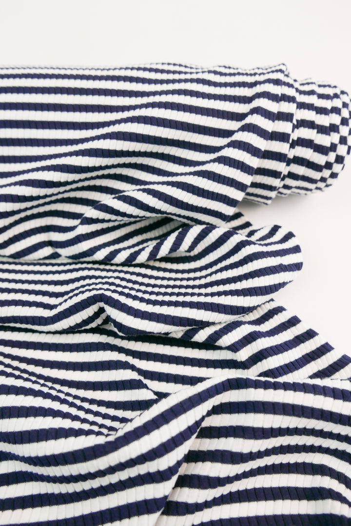 Stripe Lightning Jacquard - Cotton Knit | Navy Stripe Remnant (1.5M)