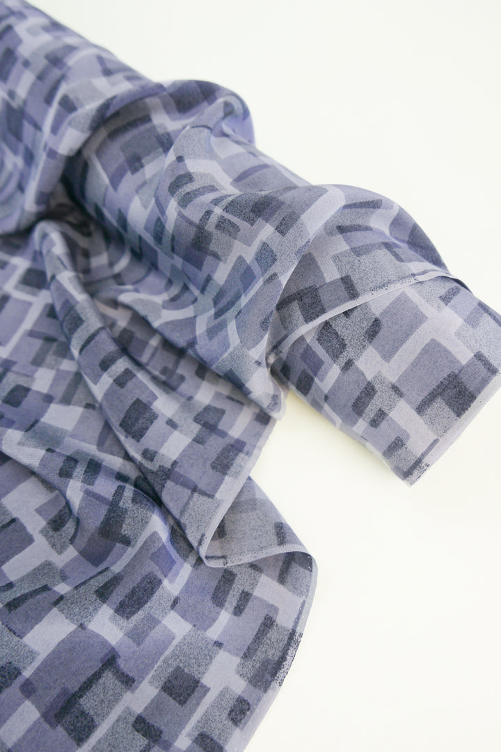 Ex-Designer - Printed Silk Crepe De Chine | Blue Dusk