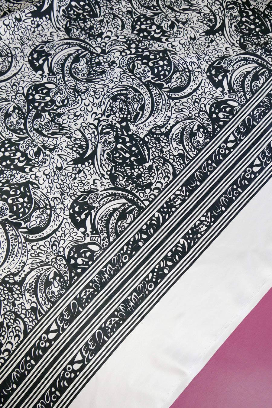 Paisley Print Silk Satin | Black & White