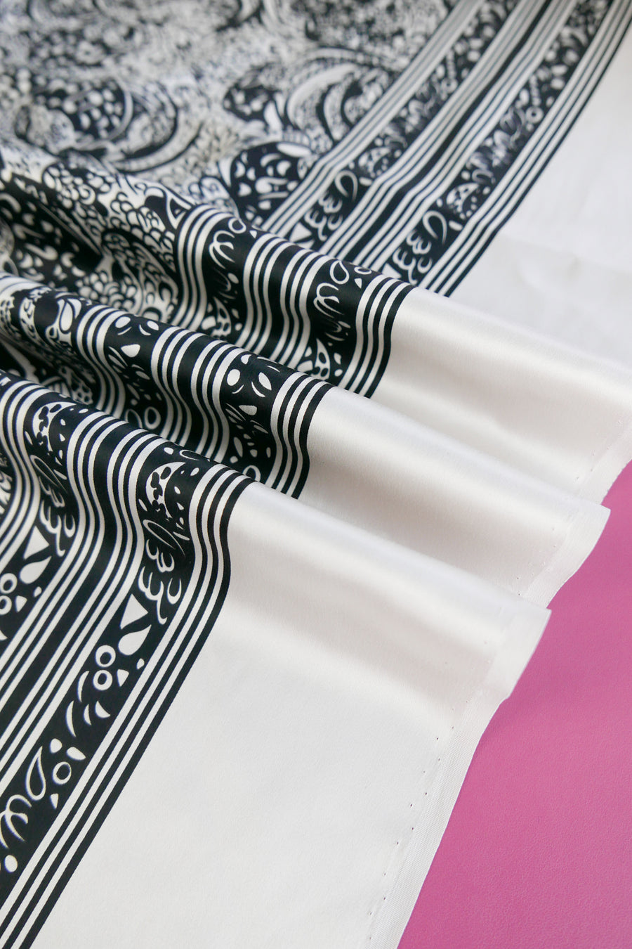 Paisley Print Silk Satin | Black & White
