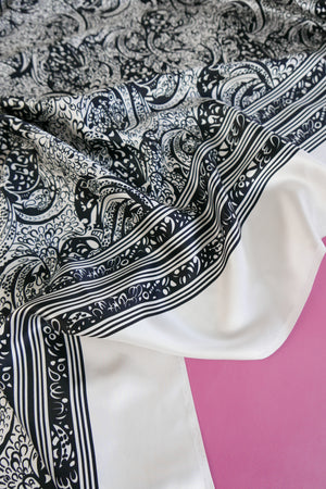 Paisley Print Silk Satin | Black & White