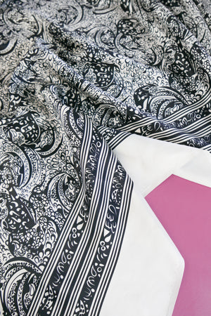 Paisley Print Silk Satin | Black & White