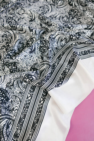 Paisley Print Silk Satin | Black & White