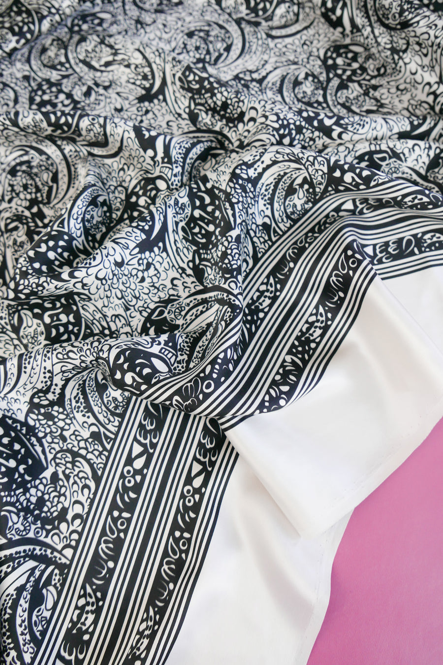 Paisley Print Silk Satin | Black & White