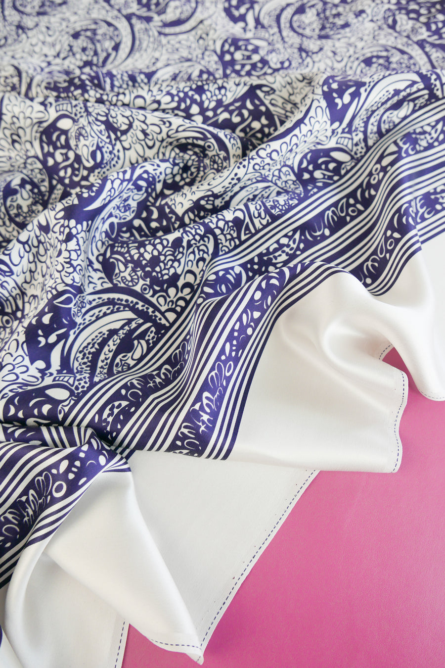 Paisley Print Silk Satin | Navy