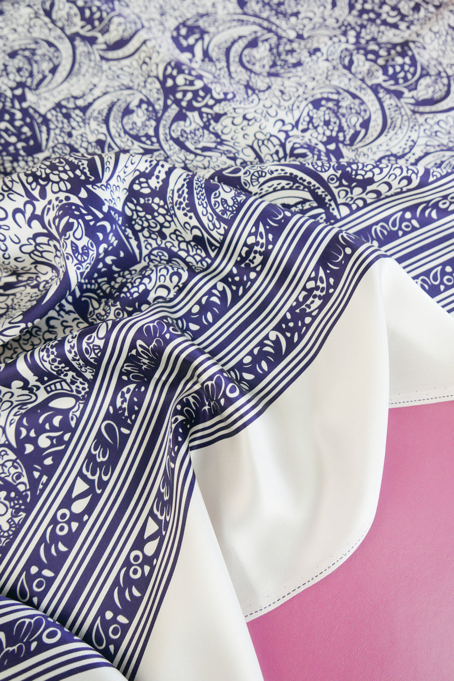 Paisley Print Silk Satin | Navy
