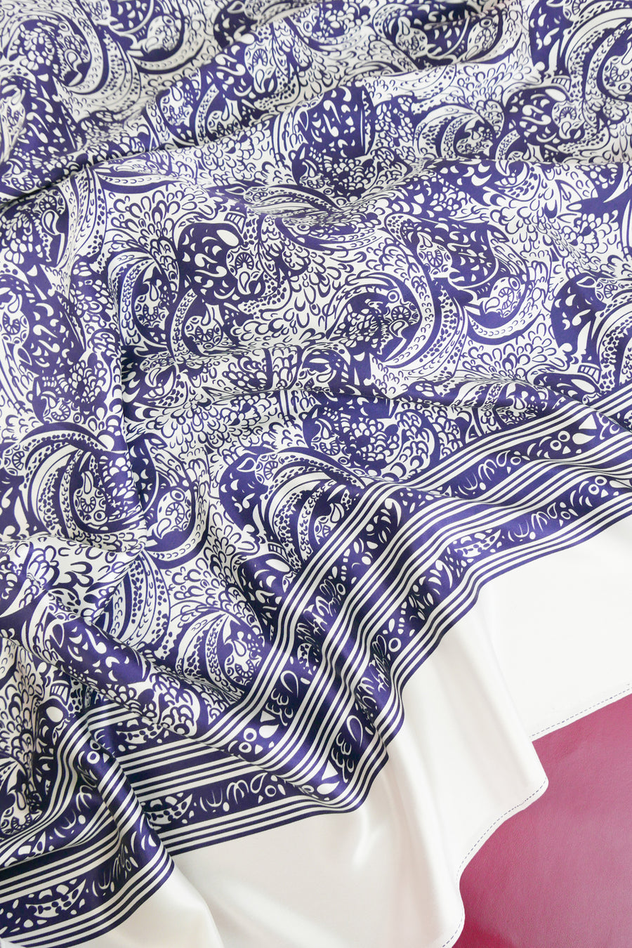 Paisley Print Silk Satin | Navy