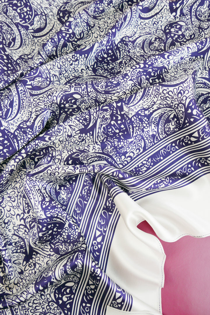 Paisley Print Silk Satin | Navy