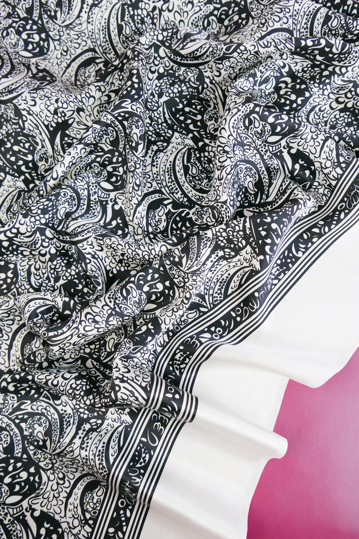 Paisley Print Silk Satin | Black & White