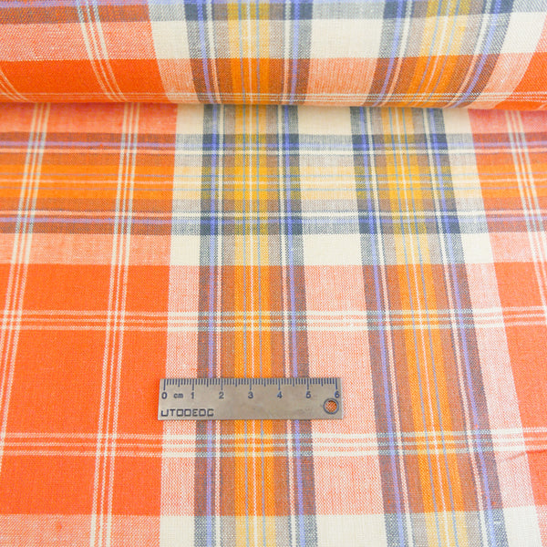 Vista - Yarn Dyed Linen Check | Tangerine (LAST CUT - 1.5M)