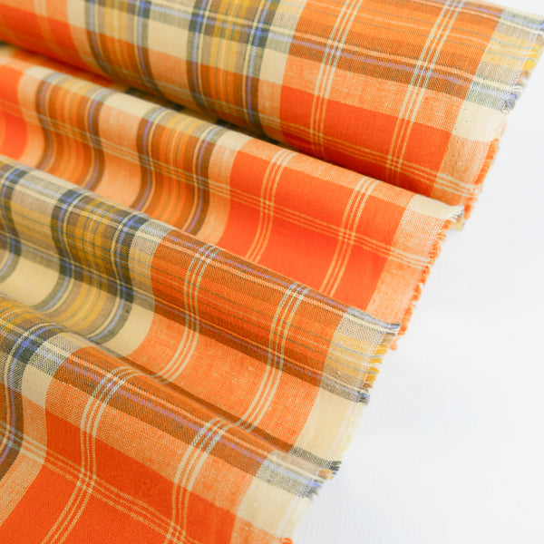 Vista - Yarn Dyed Linen Check | Tangerine (LAST CUT - 1.5M)
