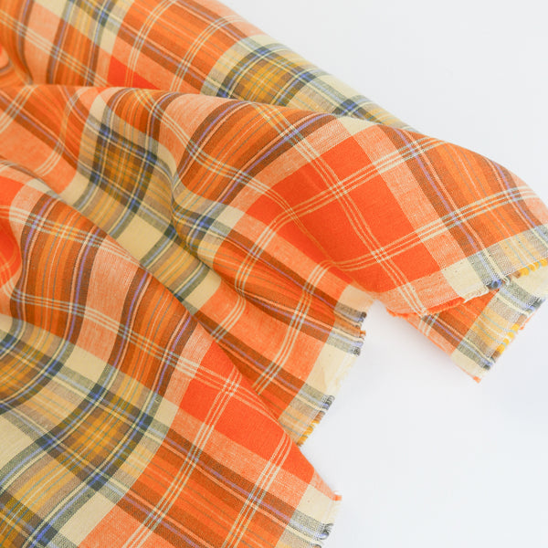Vista - Yarn Dyed Linen Check | Tangerine (LAST CUT - 1.5M)