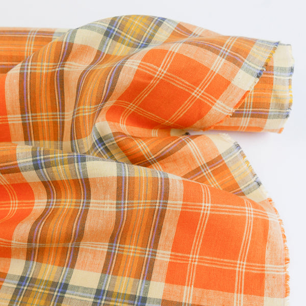 Vista - Yarn Dyed Linen Check | Tangerine (LAST CUT - 1.5M)