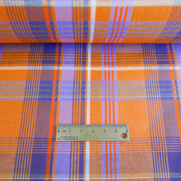 Madras Check - French Yarn Dyed Linen | Tangerine (LAST CUT - 1.4M)