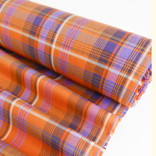 Madras Check - French Yarn Dyed Linen | Tangerine (LAST CUT - 1.4M)