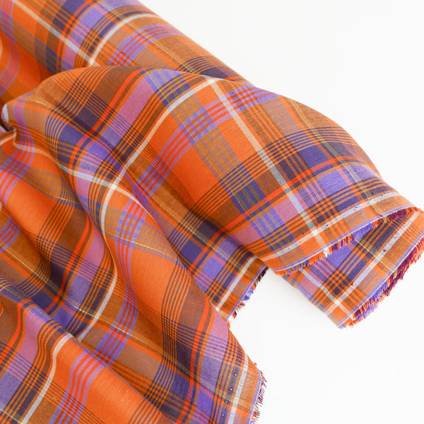 Madras Check - French Yarn Dyed Linen | Tangerine (LAST CUT - 1.4M)