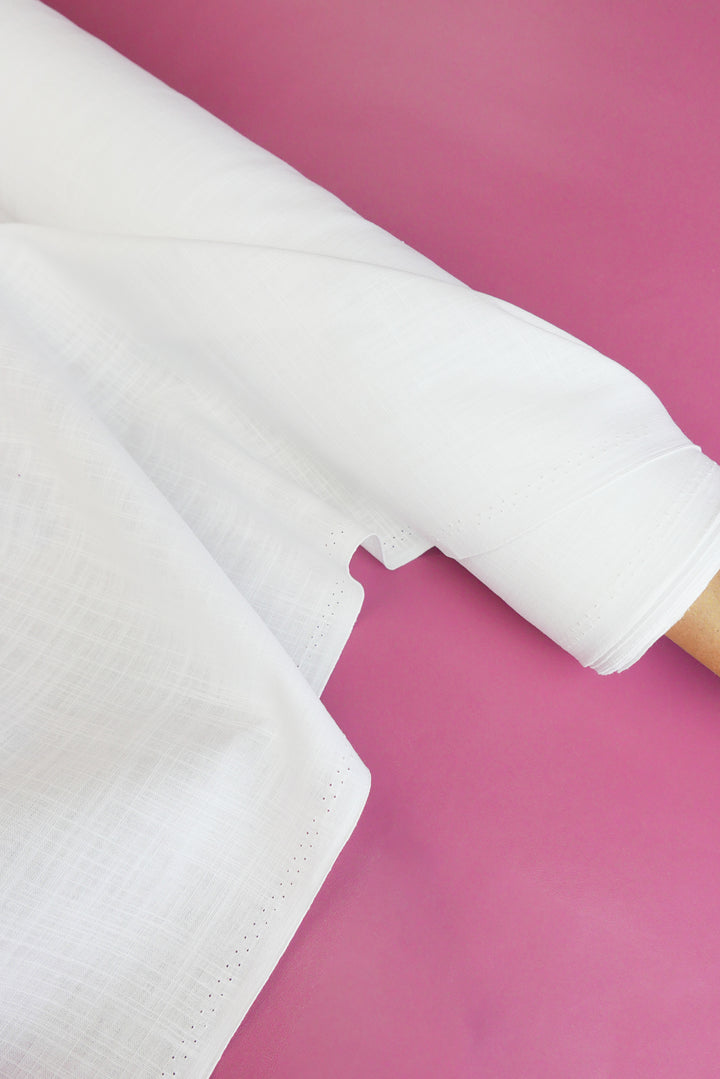 Amber - Crosshatch Linen | Snow White