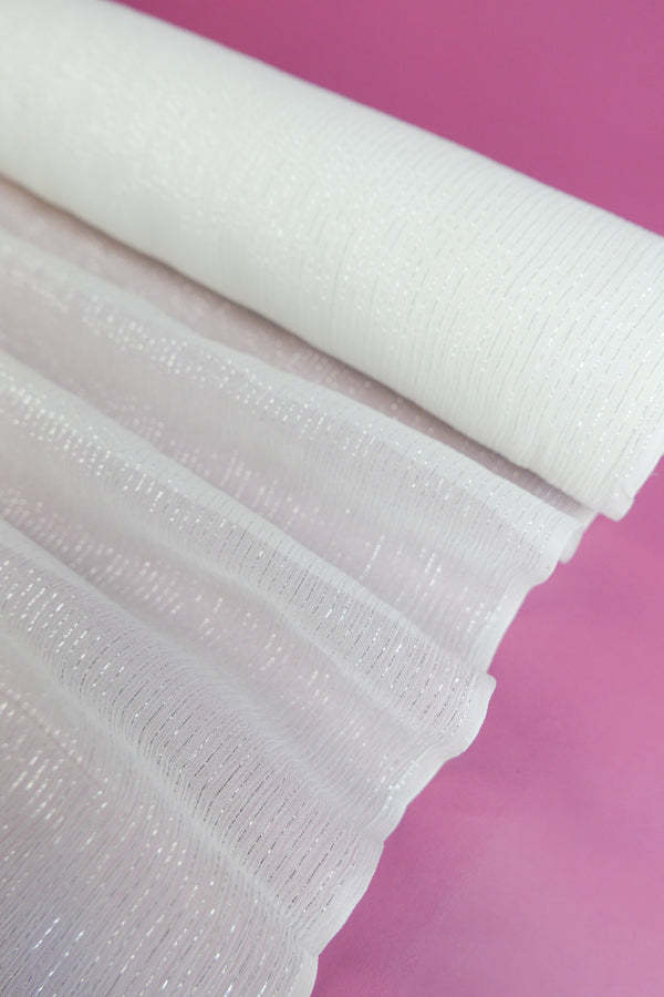 Crinkle Silk Georgette | Silver Stripe
