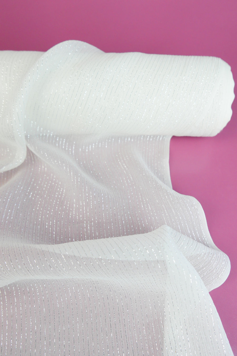 Crinkle Silk Georgette | Silver Stripe