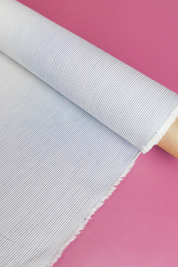 Aidan - Yarn-Dyed Cotton Shirting | Black & Blue Stripe #1