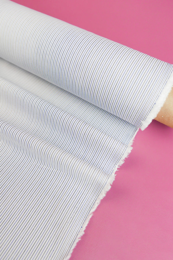 Aidan - Yarn-Dyed Cotton Shirting | Black & Blue Stripe #1