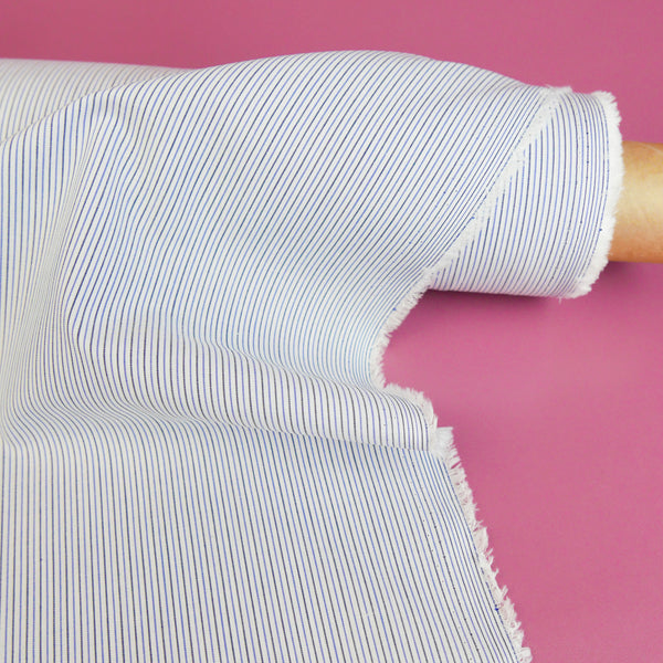 Aidan - Yarn-Dyed Cotton Shirting | Black & Blue Stripe #1