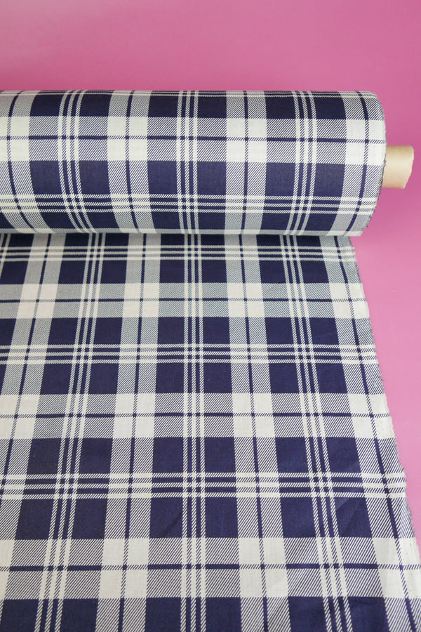 Minato - Linen & Organic Cotton Voile | Navy Check