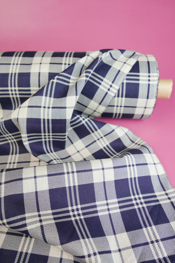 Minato - Linen & Organic Cotton Voile | Navy Check