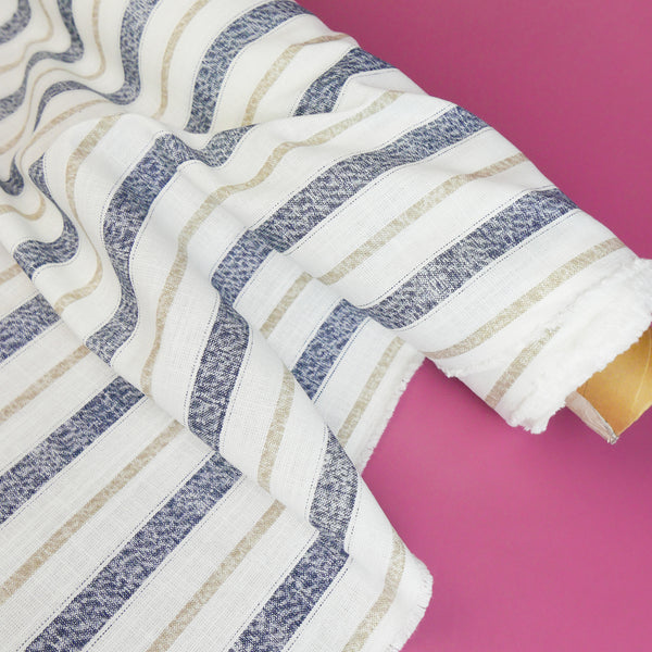 Simon - Striped Linen | Navy (LAST CUT - 3.7M)