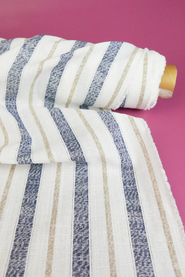 Simon - Striped Linen | Navy