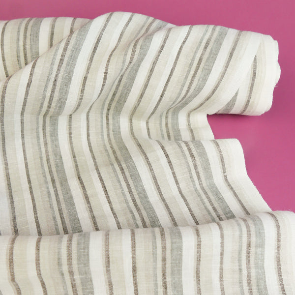 Helene - French Yarn Dyed Linen | Truffle Stripe (LAST CUT - 2M)
