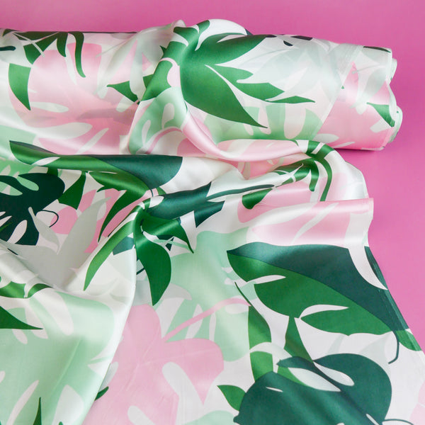 Monstera - Printed Silk Satin | Lime