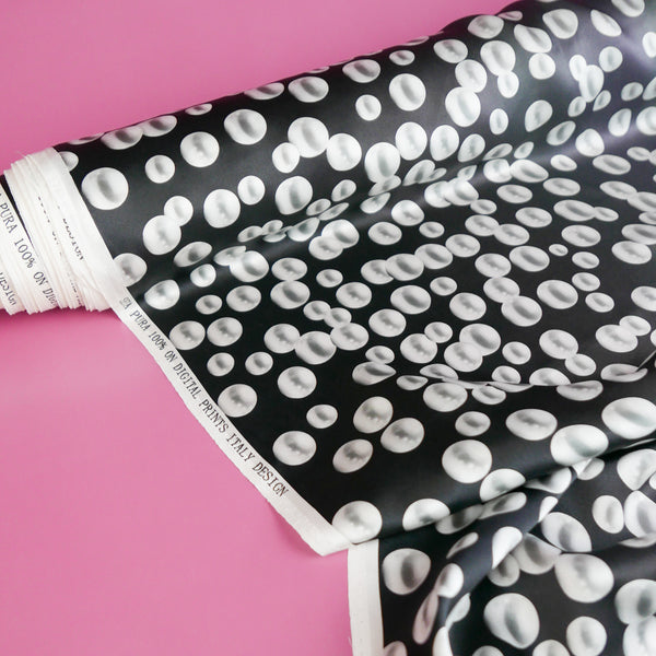 Italian Printed Silk Satin | Black Pearl