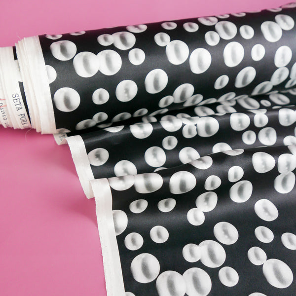 Italian Printed Silk Satin | Black Pearl