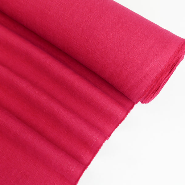 Jill - Italian Crosshatch Linen | Raspberry (LAST CUT - 1.4M)