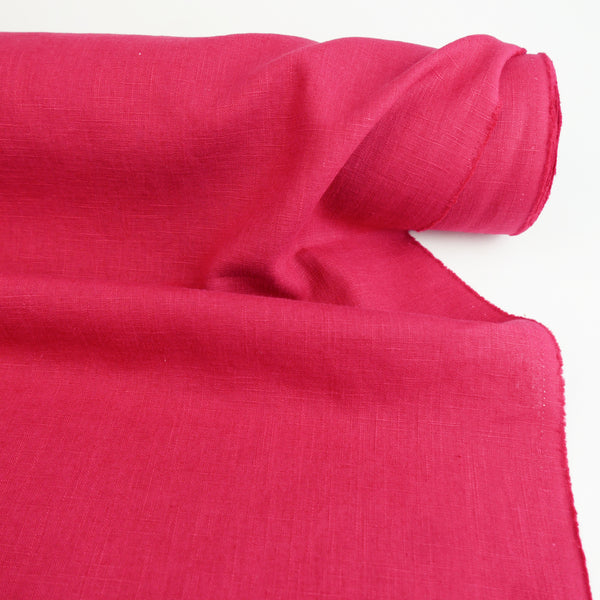 Jill - Italian Crosshatch Linen | Raspberry (LAST CUT - 1.4M)