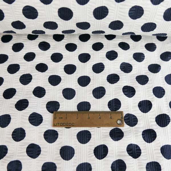 Hokkaido - Printed Seersucker Cotton | Navy Polkadot